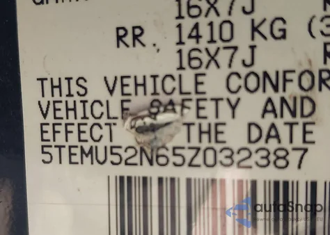 2005 Toyota Tacoma Base V6 from USA, damaged, VIN 5TEMU52N65Z032387